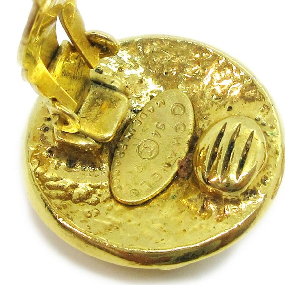 CHANEL CC Button Motif Earrings Gold-Tone Clip-On - Picture 4 of 5